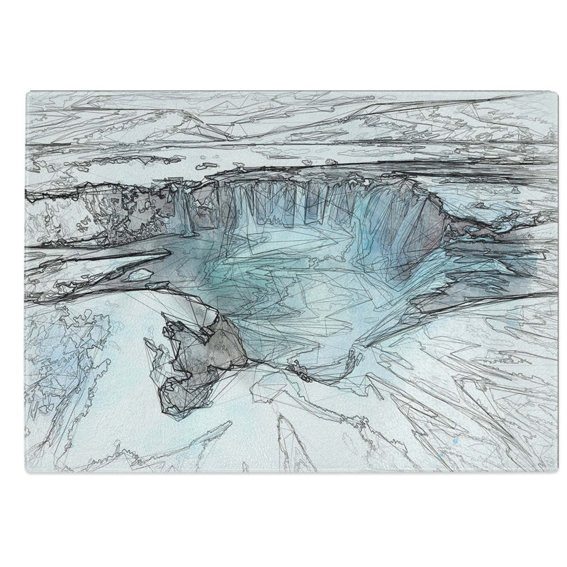 Glass Icelandic Waterfall in Abstract Chopping Board, 39 cm W x 28.5 cm L