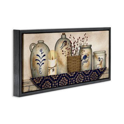 Rustic Kitchen Jars Framed Floater Canvas Wall Art by Linda Spivey
