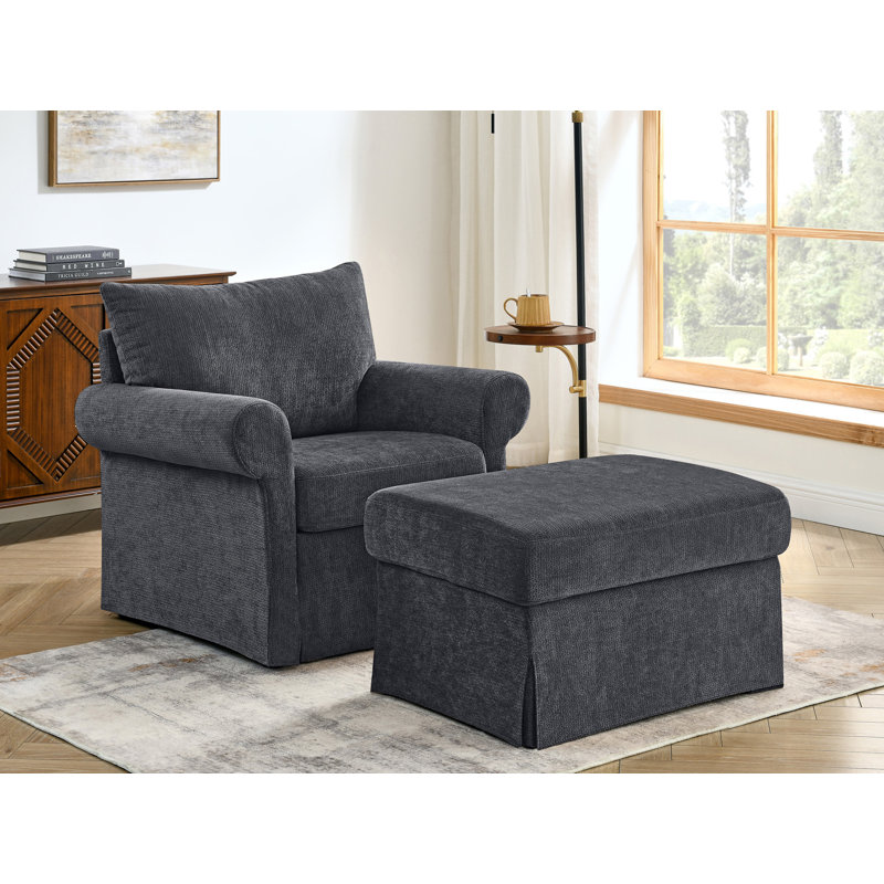 Upholstered Accent Chair With Ottoman, Grey