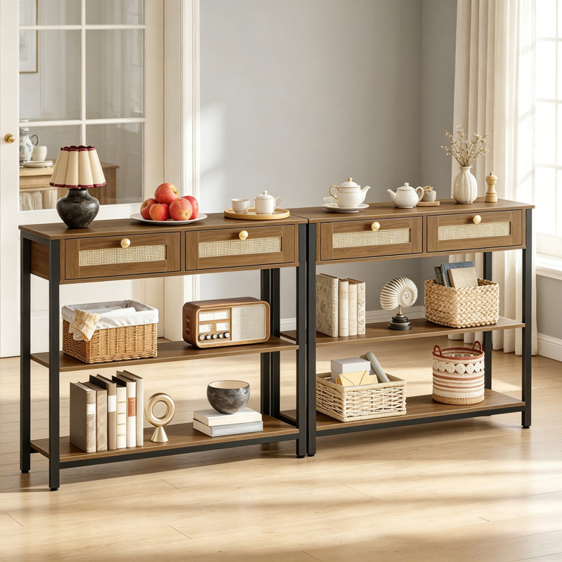 80cm Console Table, Walnut + Black