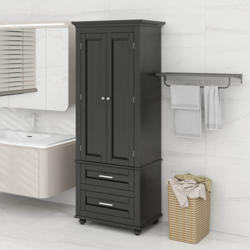 Tall Storage Cabinet With 2 Drawers, Black