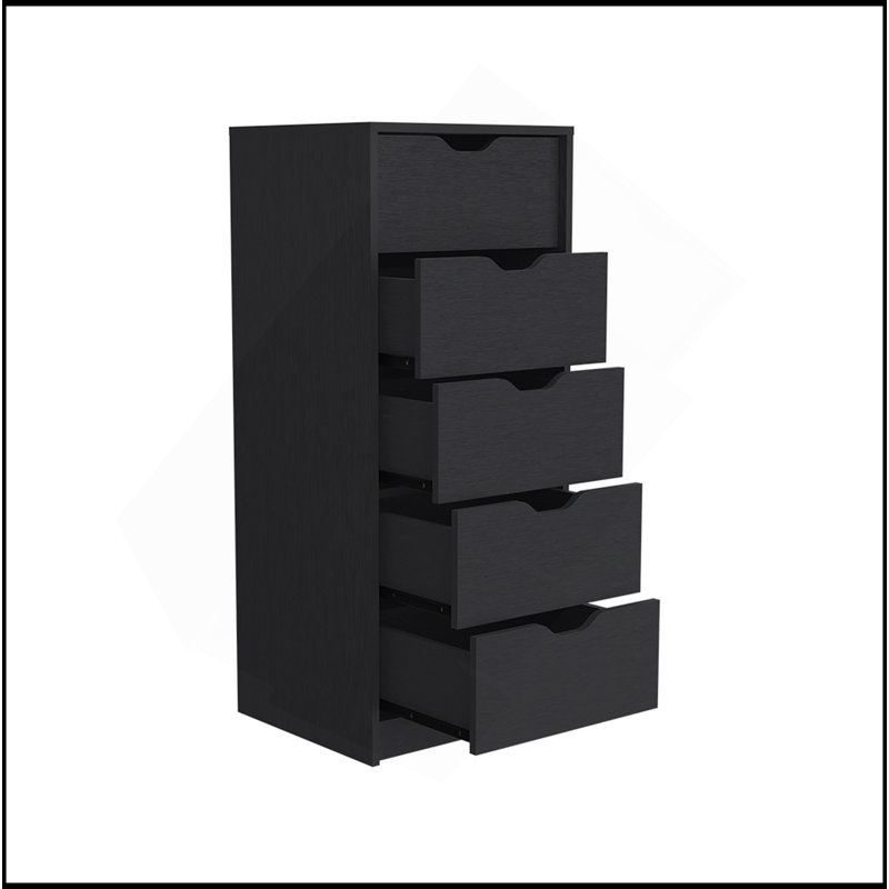 Commode Kamran, cinq tiroirs Narrows, Noir