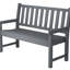 Banc résistant aux intempéries, 2 places, siège à lattes, imputrescible, aspect bois réaliste, structure grise, courbé pour pelouse