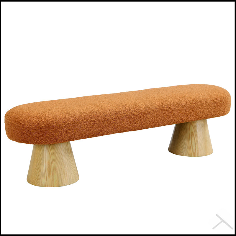 Banc de salle à manger rembourré polyvalent Boucle, longueur de 64 pouces, dessus de tabouret orange avec pieds en bois, capacité de 300 lb pour des utilisations multiples