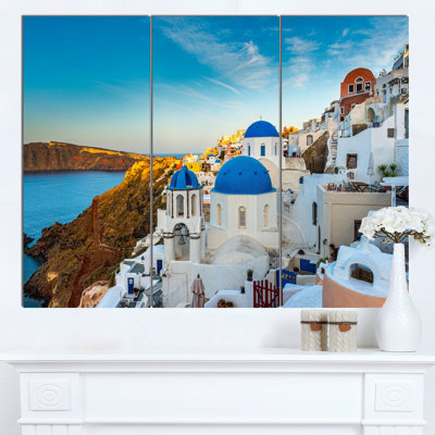 « belle santorin abrites grèce », ensemble de 3 reproductions de photos sur toiles tendues
