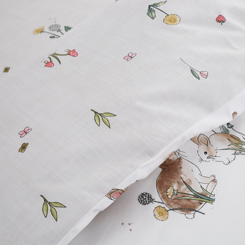 Bunny Rabbit Friends Cotton Duvet Cover Set, Junior + 1 Standard Pillowcase