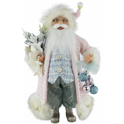 16" Pink & Blue Textured Chenille Santa