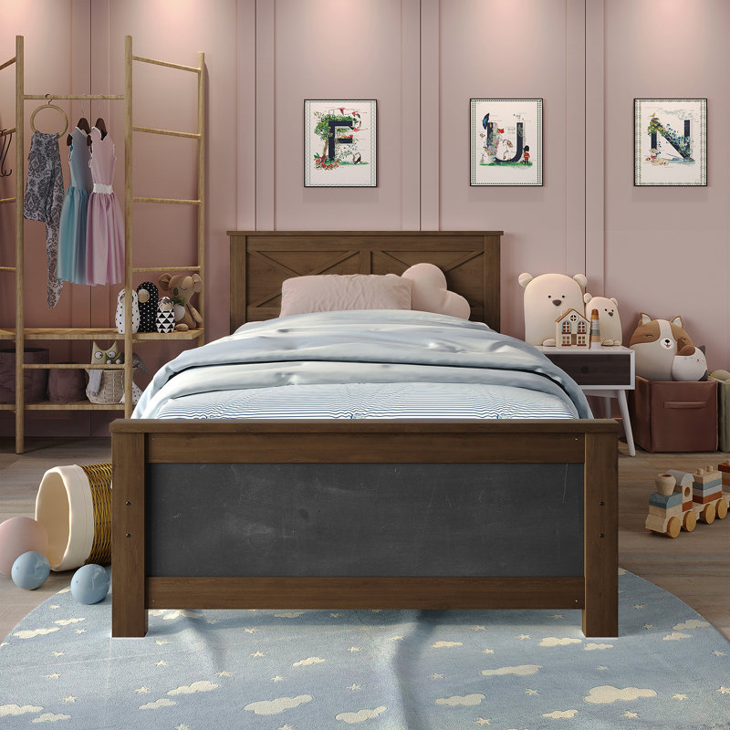Lit plateforme en bois taille double en noyer, Noyer