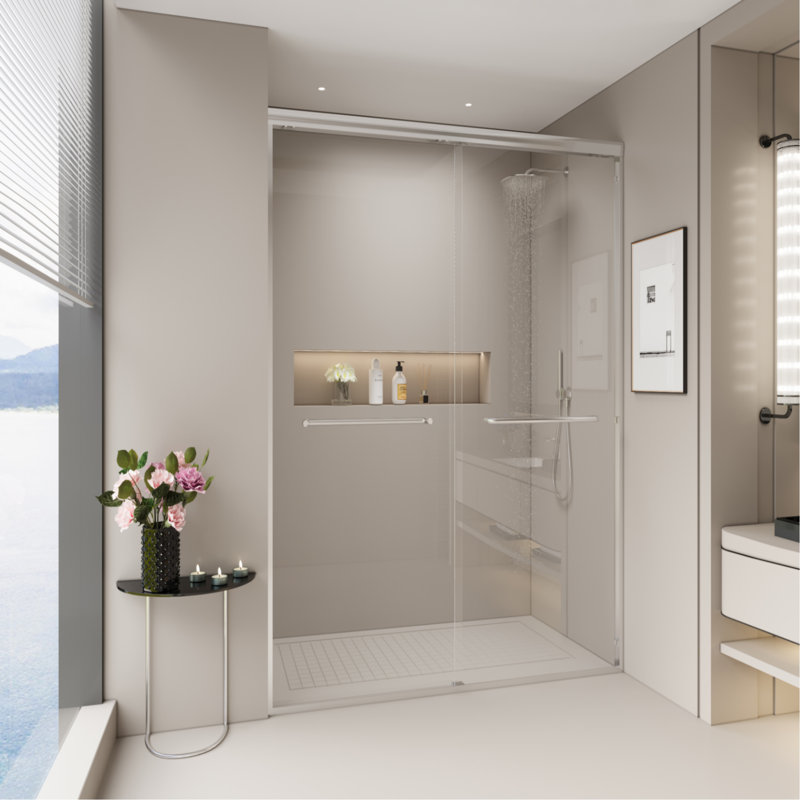 44-48 In. W X 72 In. H Double Sliding Shower Door, Semi-Frameless Bypass Bathroom Sliding Door With 1/4" (6Mm) Tempered Glass For Walk-In Shower, Chrome 24D03-48CX