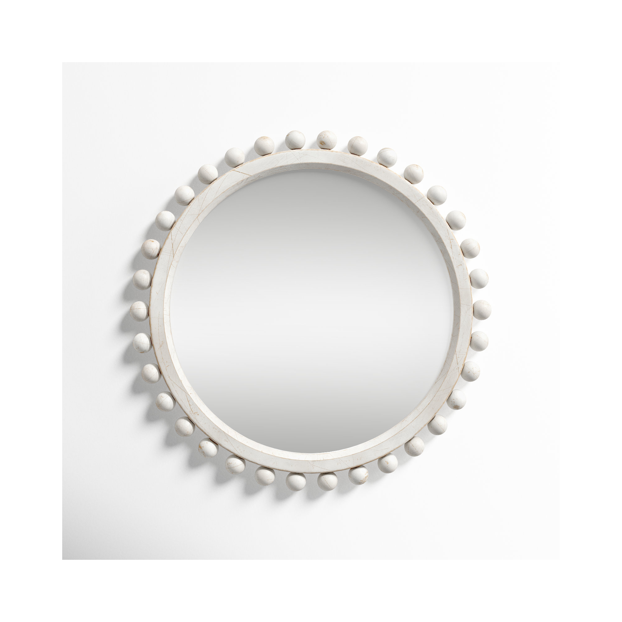 Augustine Wood Round Wall Mirror, White Washed Wood