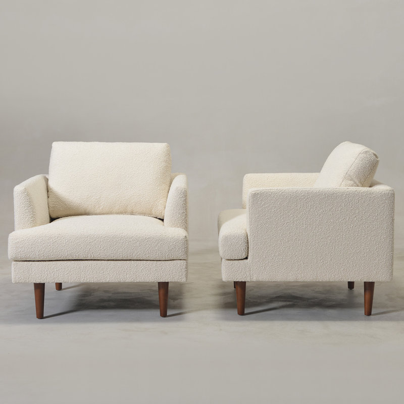 Ensemble de 2 fauteuils pivotants rembourrés Miller, Crème Boucle