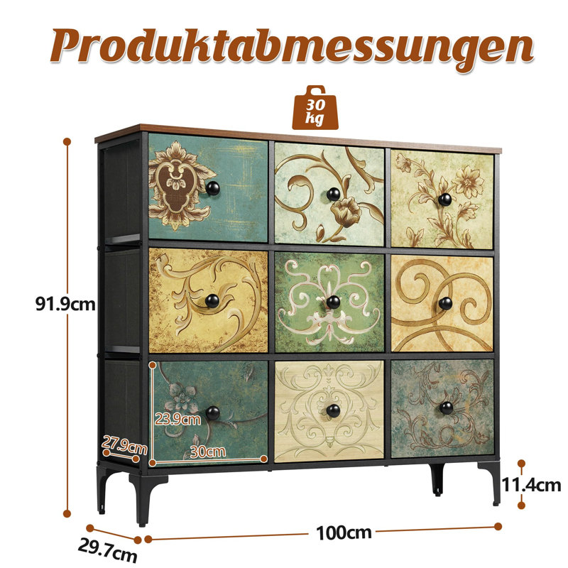 100 cm W Chest of 9 Drawers