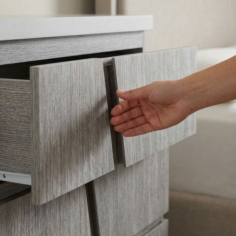 Grey Largo Dresser with White Concrete Top and Brushed Acacia Frame