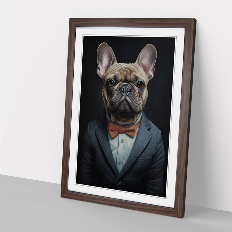 French Bulldog in a Suit Painting No.3 - Framed Print, Walnut, 34cm H x 25cm W x 2cm D