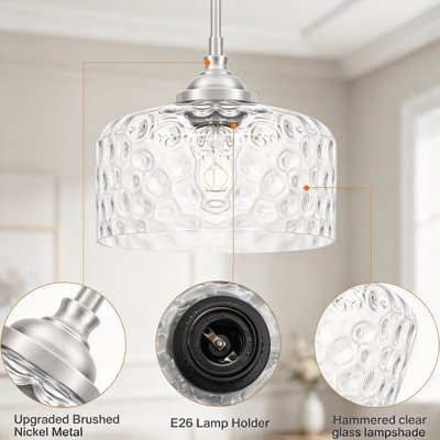 Luminaires suspendus pour îlot de cuisine industriel, abat-jour en verre martelé doré brossé, luminaire suspendu pour le vestibule de la salle à manger