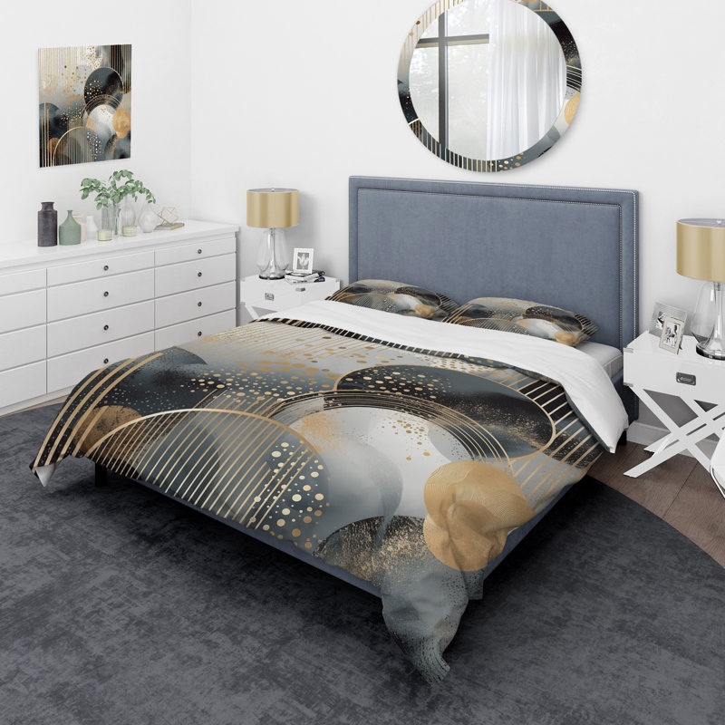 Ensemble de housse de couette moderne et or Minimalisme I - Formes modernes abstraites, Housse de couette pour lit simple