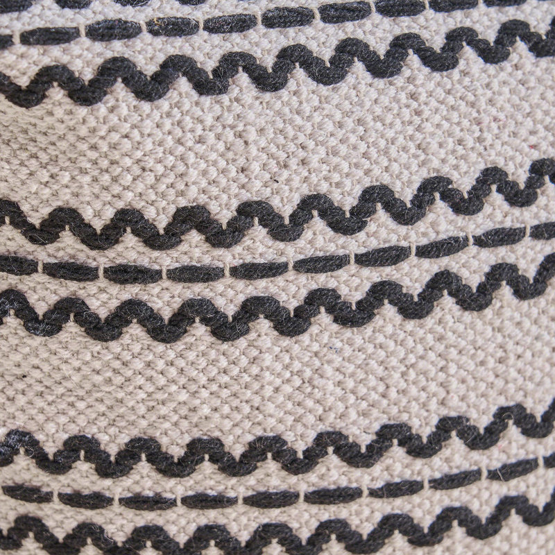 Lani Handcrafted Fabric Pouf, Natural With Black