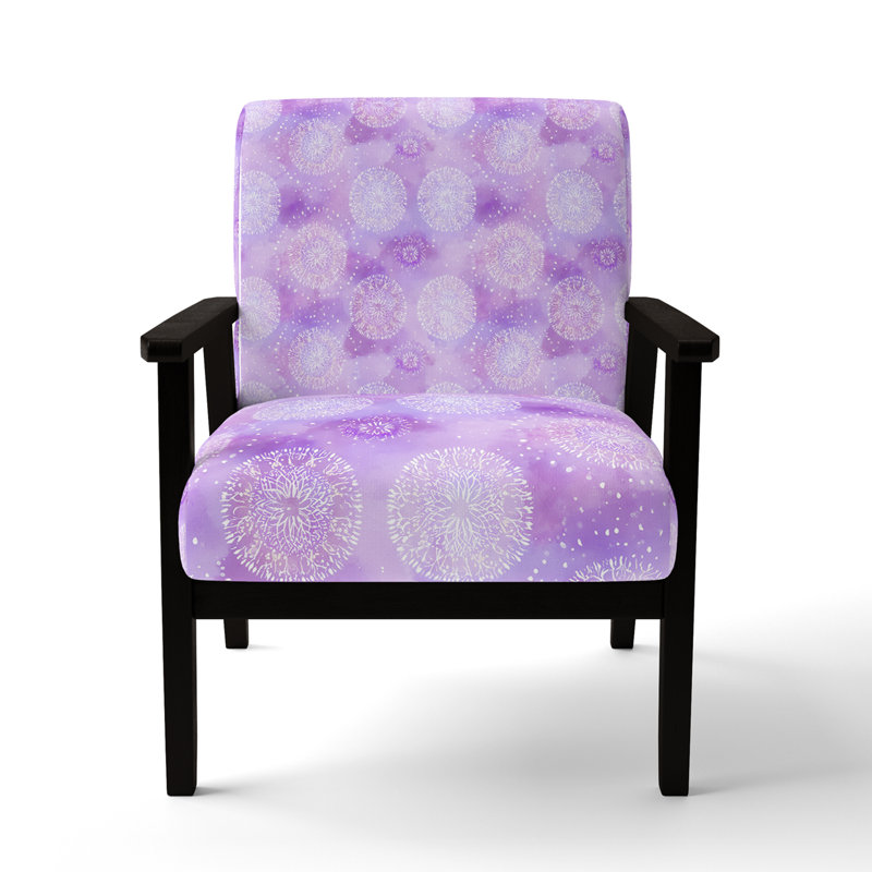 Fauteuil décoratif abstrait - fauteuil blanc et mauve boho mandala, Accoudoirs carrés noirs