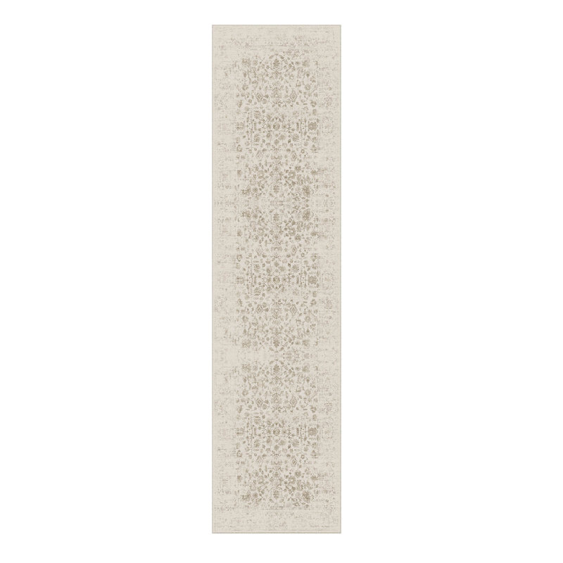 Vintage Elegant Floral Distressed Area Rug in Ivory/Brown, Runner 2'3" x 7'6"