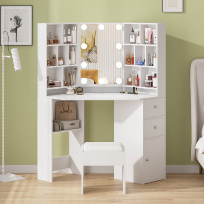 Ensemble de meuble-lavabo de coin 46,1 "avec tabouret et miroir