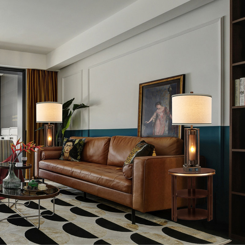 Eleonora 26" Bronze Metal Table Lamp Set With Night Light And USB Ports