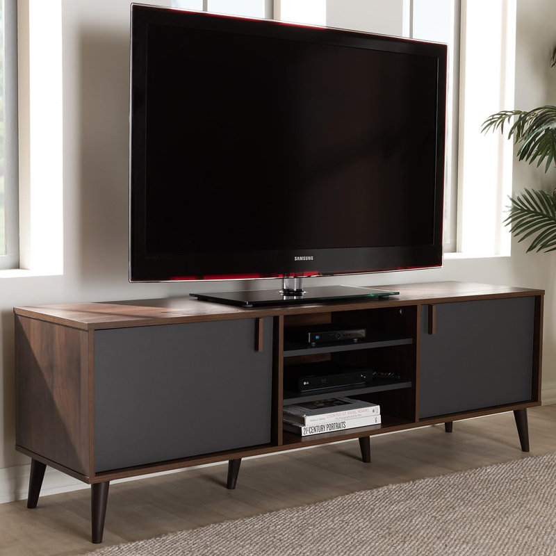  Meuble télé Mid-Century moderne en bois foncé