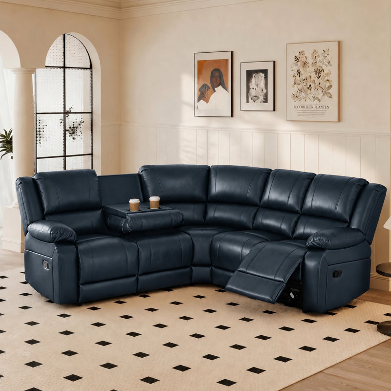 Canapé modulaire inclinable en similicuir 5 pièces avec siège rabattable, Blue