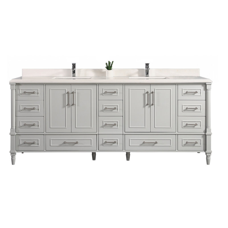 Ensemble de meuble-lavabo double 84 po Flavell, Gris Coventry, Empira, bordure double ogee