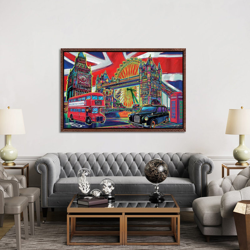 London Pop Art by P.D. Moreno - Print on Canvas, Classic Brown Wood Framed, 152.5 cm H x 101.5 cm W