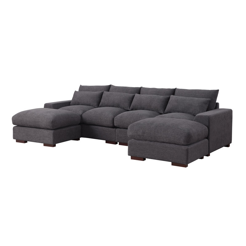 Canapé modulaire rembourré 123,24 po Nyerere, Mélange de lin gris foncé