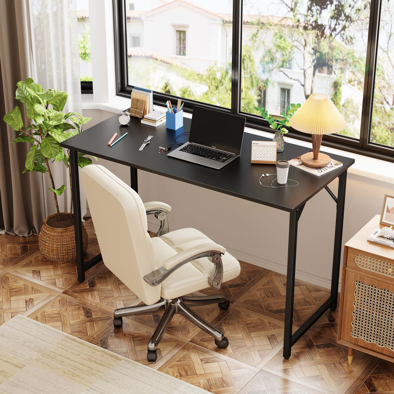 100 Cm Computer Desk, Adjustable Feet,, Black