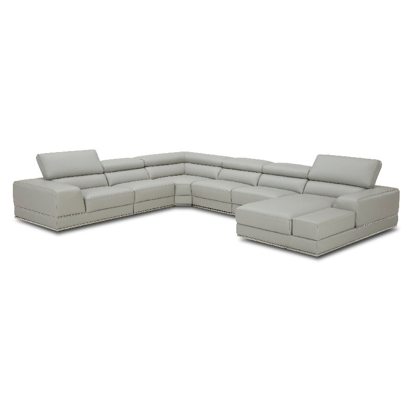 Très grand canapé modulaire en cuir avec méridienne faisant face à la droite - Gris clair