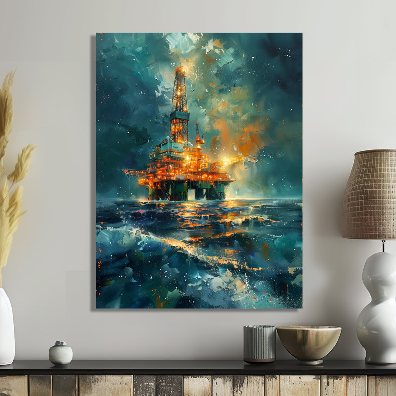 Bleu jaune et jaune, plate-forme hivernale en océan, Métal métal, H 12 po x l 20 po x P 1 po