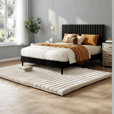 Lits modernes, lit plateforme Queen en velours avec tête de lit ajustable pour la maison