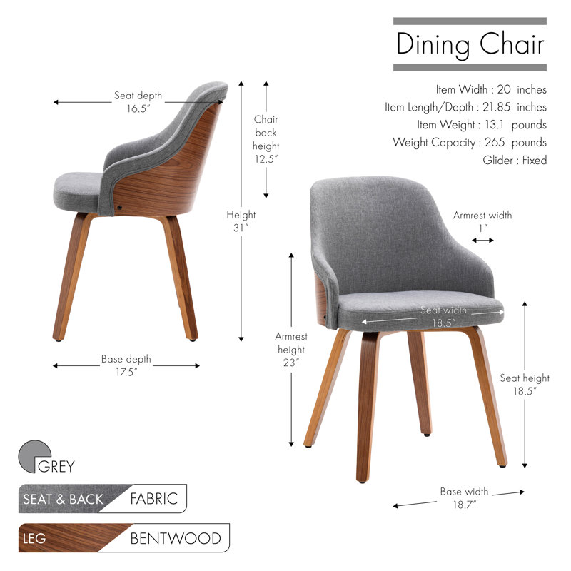Chaise rembourrée en tissu Hye, Gris