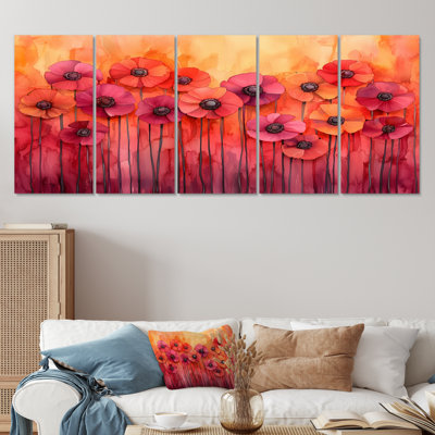 Coucher de soleil sur les fleurs violettes - art mural Violets - art mural traditionnel sur toile 5 pièces