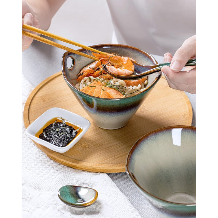 Ramen Bowl Set of 2, Japanese Ceramic Noodle Bowls (with Spoons, Chopsticks  Kits) for Pasta, Soup, Cereal, Pho, Udon, Mixing Salad & Snack, Home
