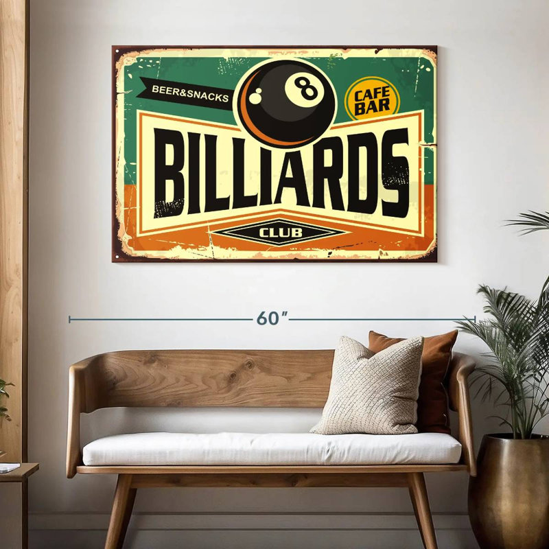 «Billiards Club», reproduction sur toile, H 32 po x l 48 po x P 1,25 po