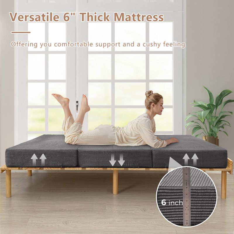 Matelas pliable tri-pliable de 6 po, matelas en mousse à mémoire de forme, Dark Grey, Lit double