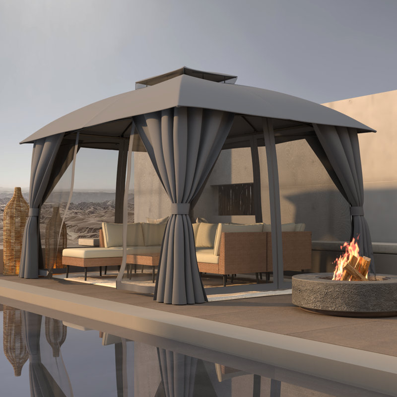 Pavillon de jardin extérieur en acier 10 x 12 pi avec double toit, H 108 po x l 144 po x P 120 po