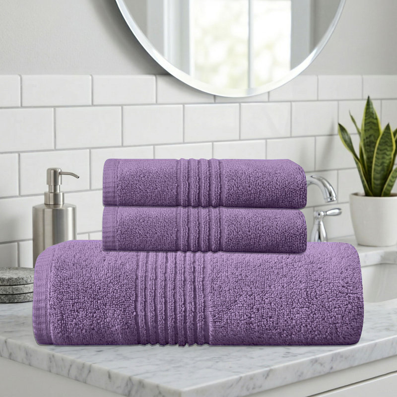 Ensemble de serviettes de bain 100% coton 100% coton zéro torsion Phoebe Home Weavers, 16 po x 24 po (2), 27 po x 54 po (1) (1 ensemble de bain, 2 essuie-mains), mauve