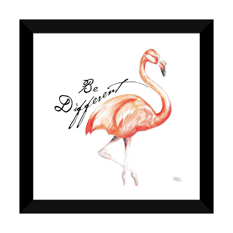 «Be Différent Flamingo I» par Tiffany Hakimipour - impression d'art graphique, H 24 po x l 24 po x p 1 po, Blanc