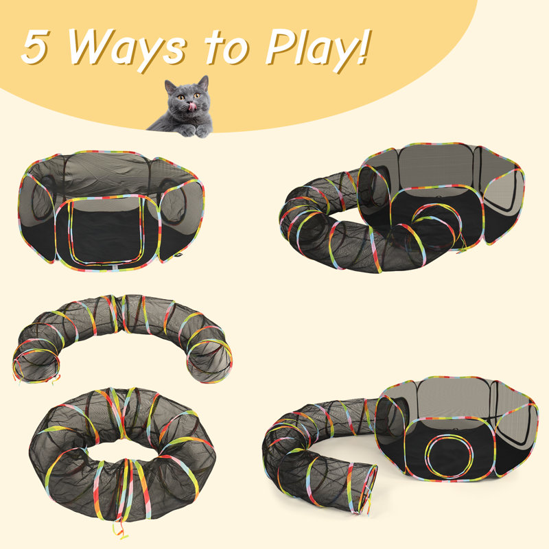 Black Mesh Outdoor Portable Cat Play Tent with Tunnel