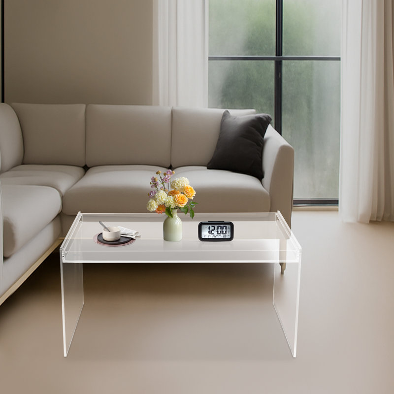 Modern Minimalist Acrylic Rectangular Coffee Table, Clear