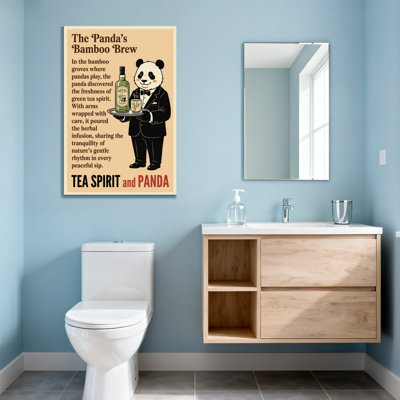 Fashion Panda In Suit Holding Tea And Bottle