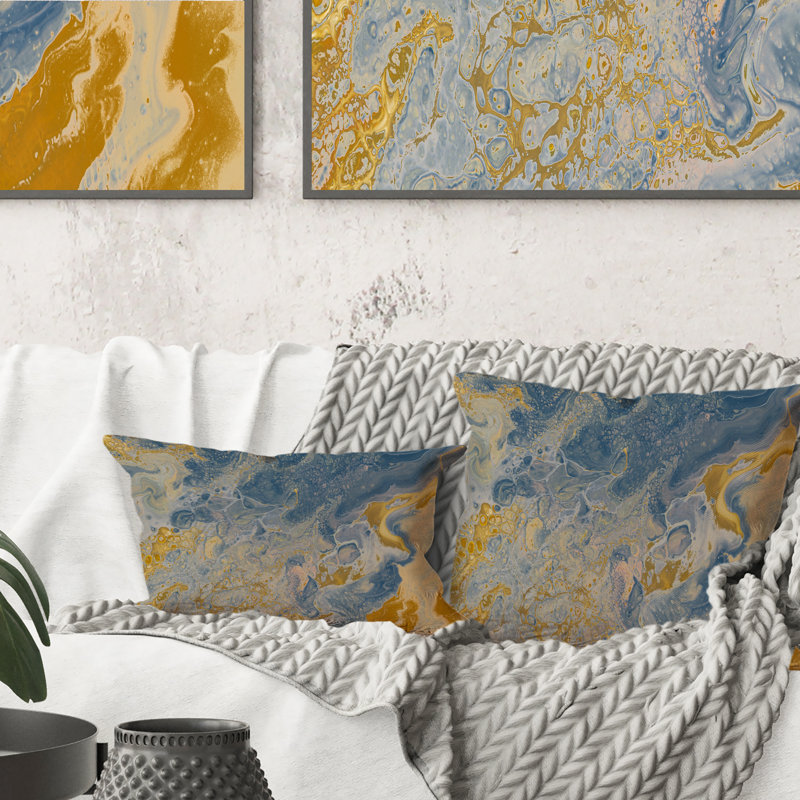 Brown and Blue Marble Waves - Coussin décoratif imprimé moderne, 16 po x 16 po