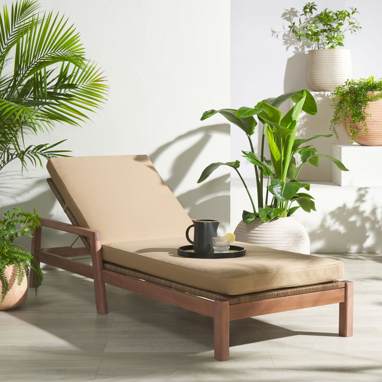 Nicholson 32" Eucalyptus Patio Chaise Lounge, Brown