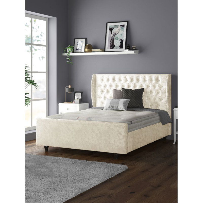 Barthel Upholstered Velvet Bed, Super King (6'), Cream