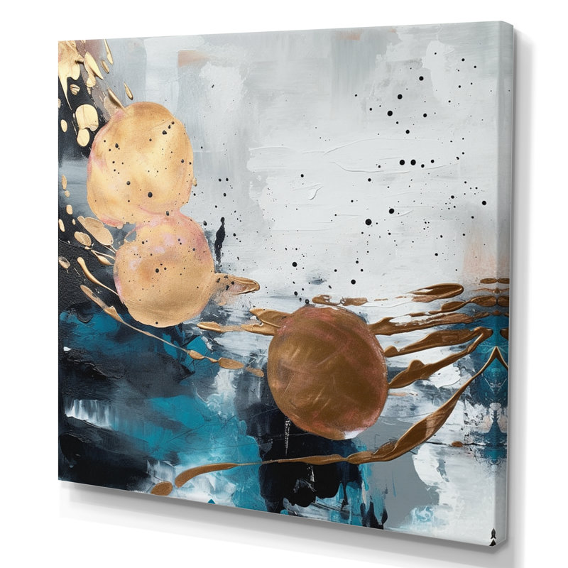 " Gold Green Bold Shapes Marble ", 30" H x 30" W x 1" D, Wrapped Canvas