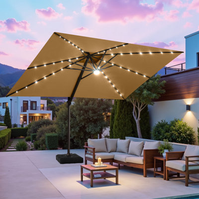 11' X 9' Patio Solar Led Lights Cantilever Umbrella with Counter Weighted Base